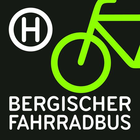Logo des Bergischen Fahrradbus mit einem stilisierten grünen Fahrrad und einem Bus-Haltestellensymbol.