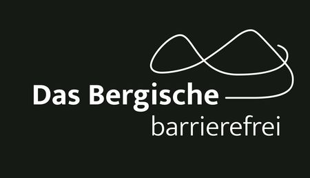 Weißes Logo "Das Bergische barrierefrei" auf einem grauen Untergrund.